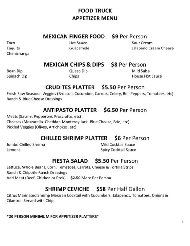 Don Jose Mexican Food 2024 Food Truck Menu