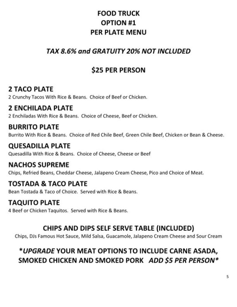 Don Jose Mexican Food 2024 Food Truck Menu page 1